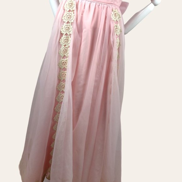 Vintage 1960s Sheer Pink Party Dress Prom Dress MOD MCM Puff Sleeves Lace Prince - Picture 4 of 14
